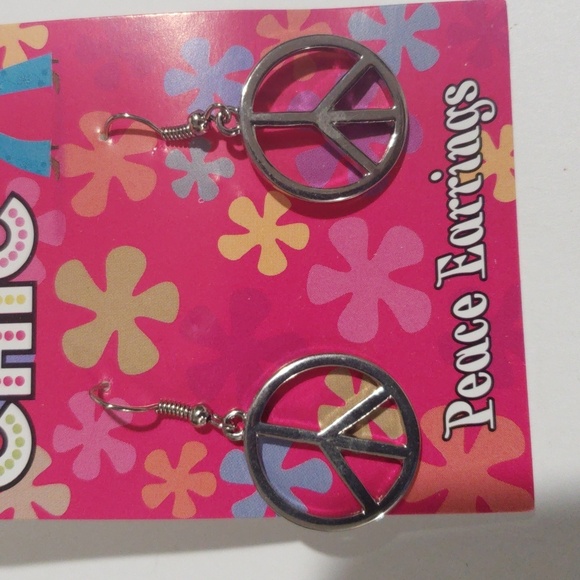Hippy Chic Silver Tone Peace Symbol Drop Earrings - Women's Fashion Jewelry - Picture 4 of 6